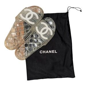 CHANEL Transparent Jelly Slide Sandals with White CC Logos